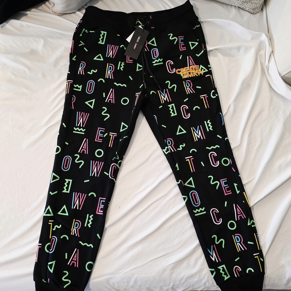 Vibrant Black Graphic Joggers
